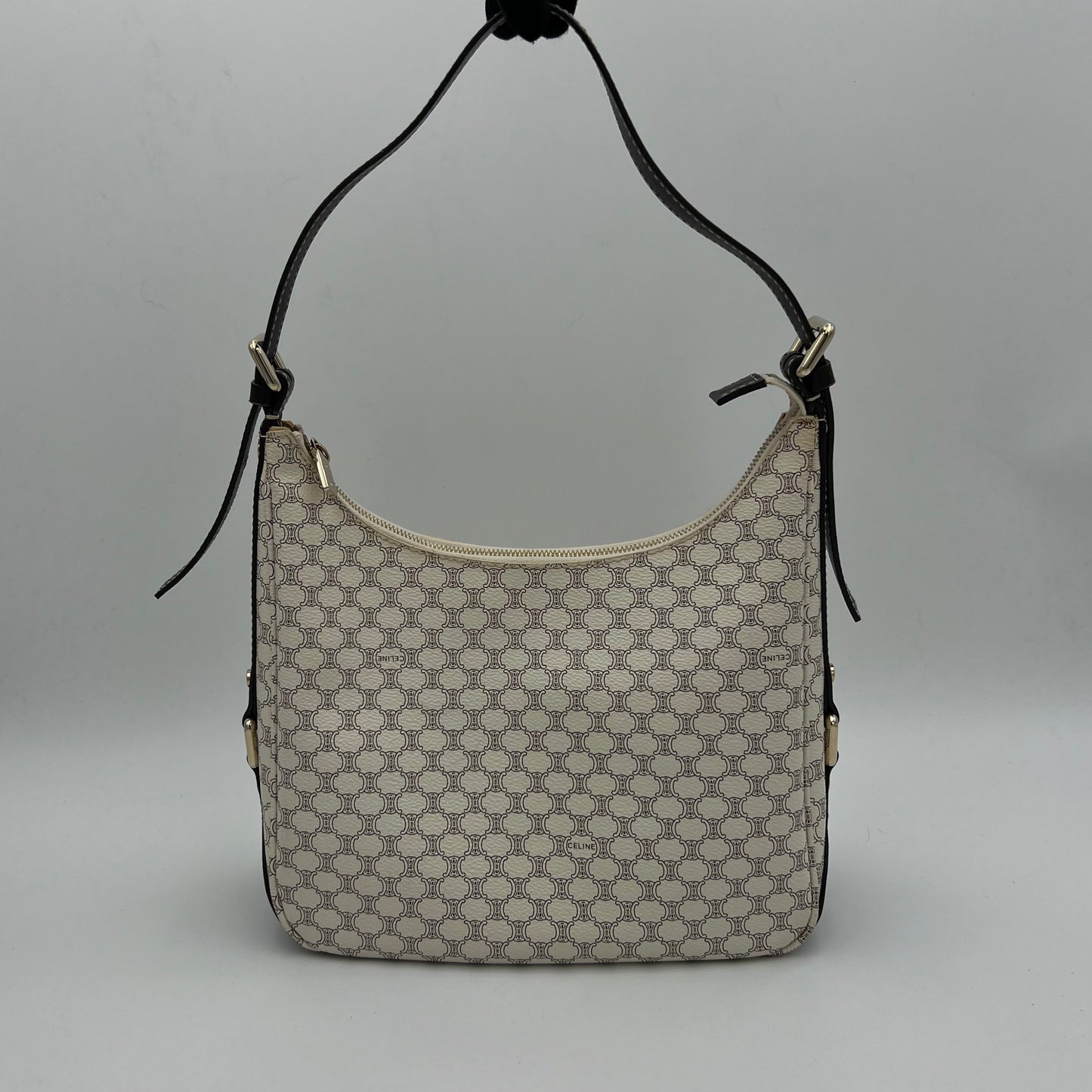 Celine Paris White Macadam Hobo Shoulder Bag
