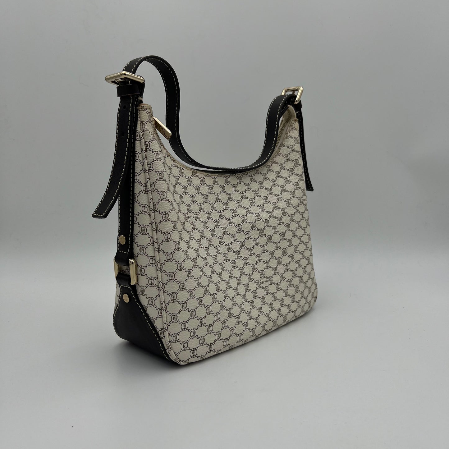 Celine Paris White Macadam Hobo Shoulder Bag