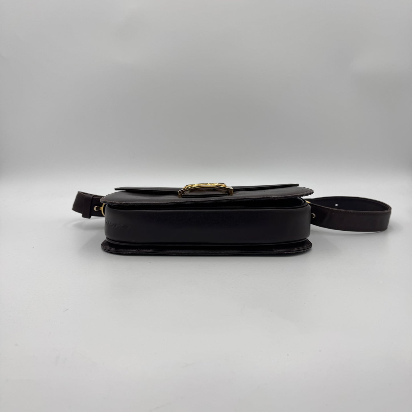 Celine Paris Dark Brown Leather Classic Horse Carriage Box Shoulder Bag
