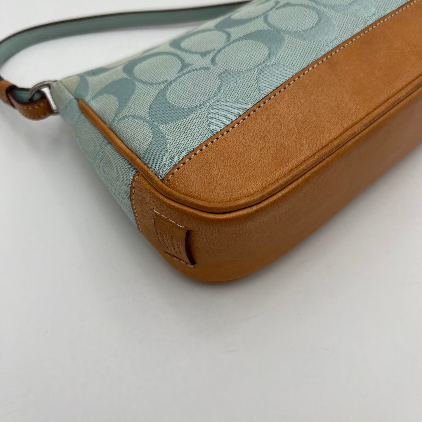 Coach Light Blue Signature and Leather Demi Pochette