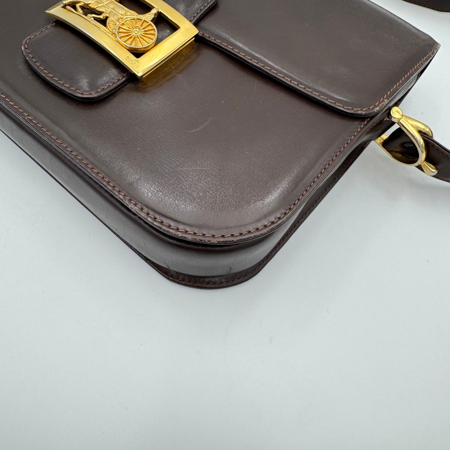 Celine Paris Dark Brown Leather Classic Horse Carriage Box Shoulder Bag