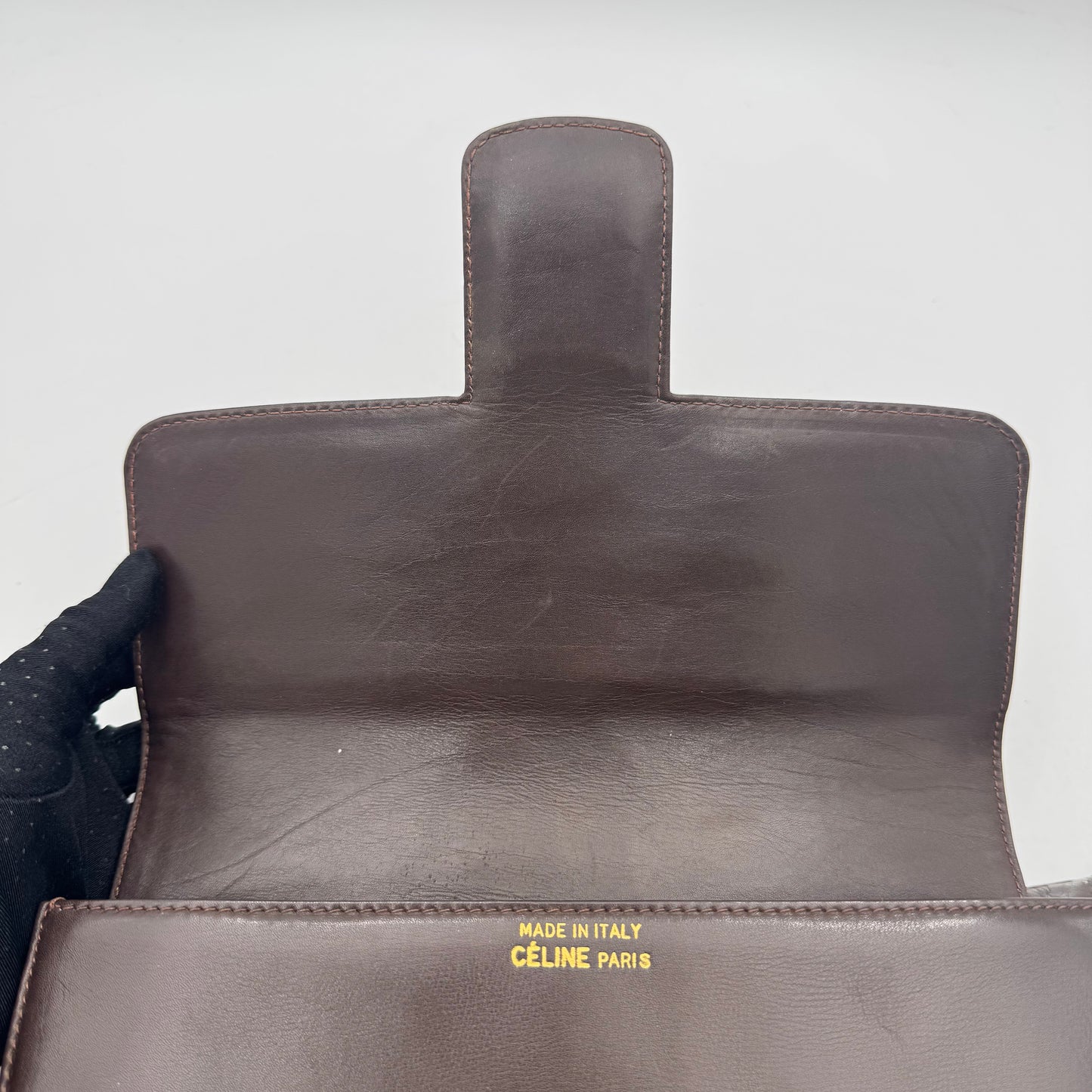Celine Paris Dark Brown Leather Classic Horse Carriage Box Shoulder Bag