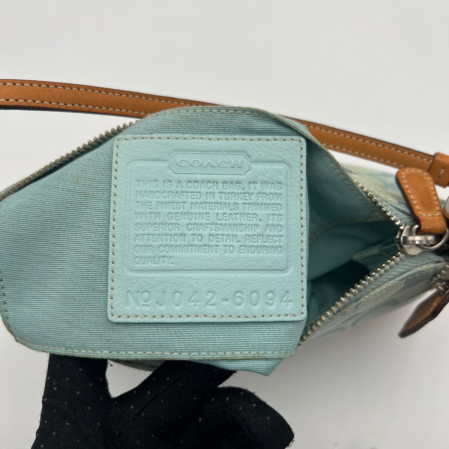 Coach Light Blue Signature and Leather Demi Pochette