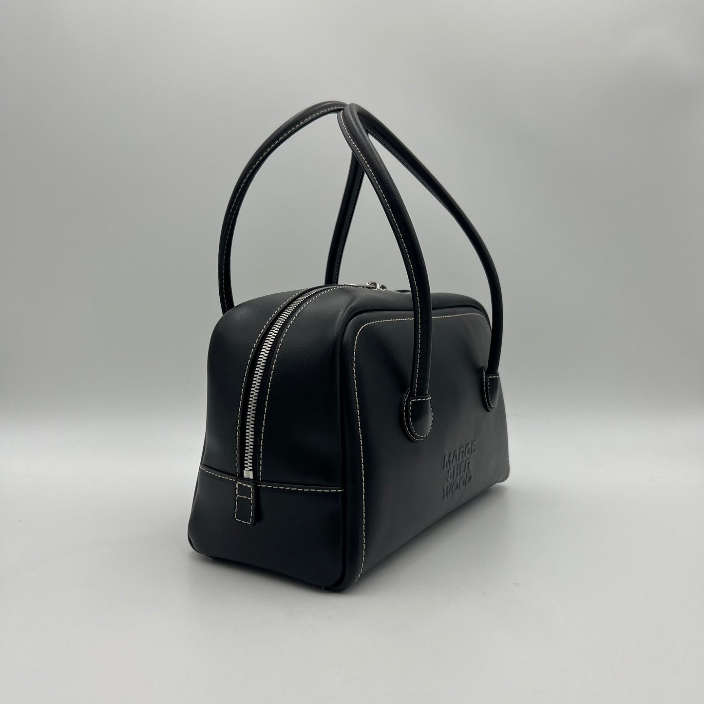 Marge Sherwood Black Leather Soft Boston Bag