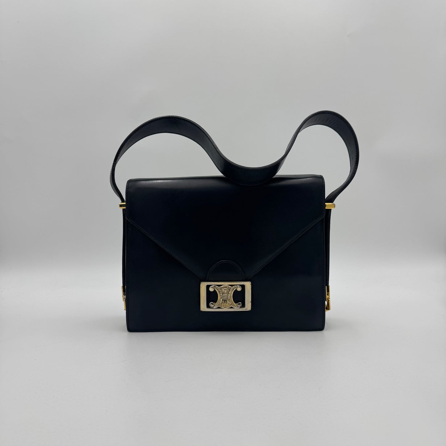 Celine Paris Black Leather Triomphe Box Bag