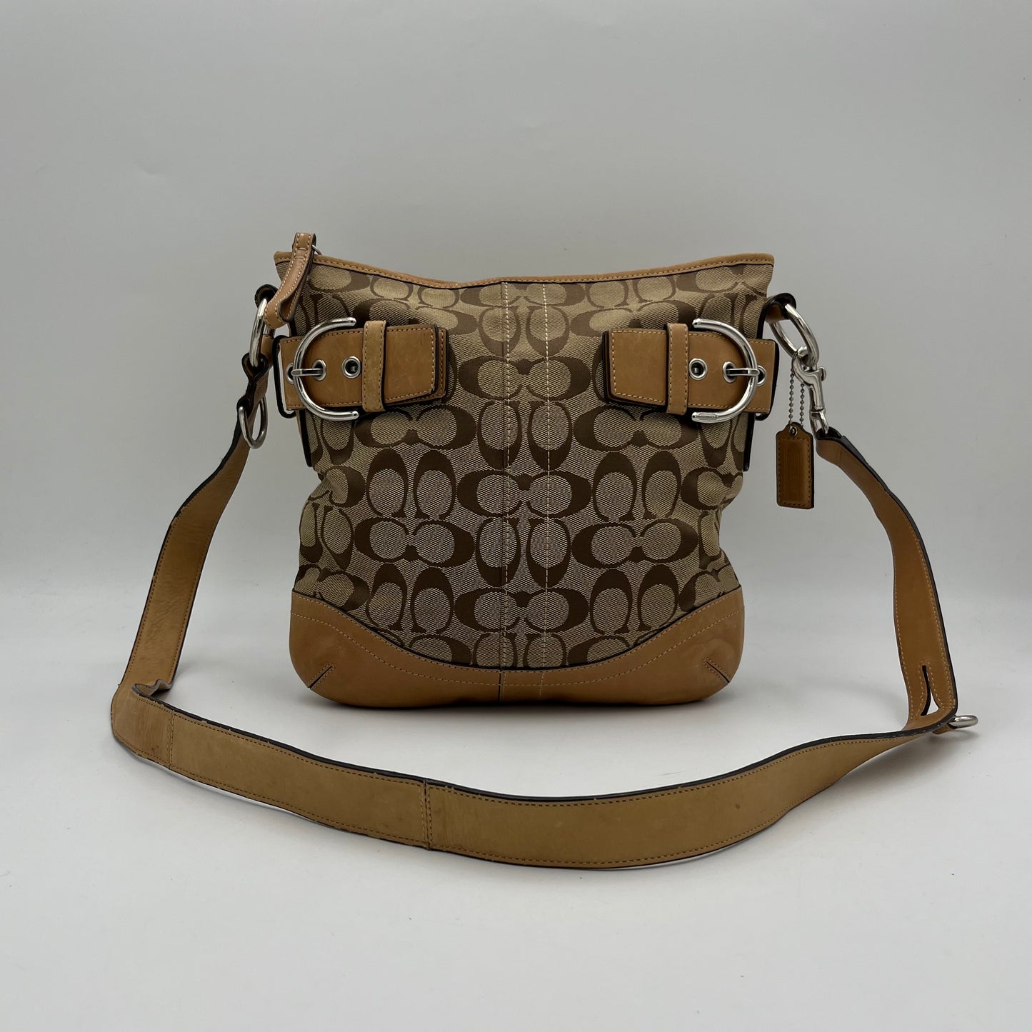 Coach Signature Soho Monogram Tan Leather Buckle Crossbody