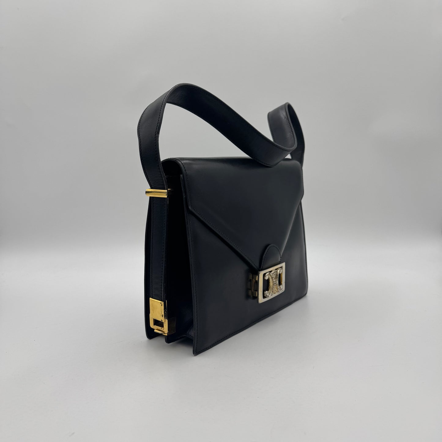 Celine Paris Black Leather Triomphe Box Bag