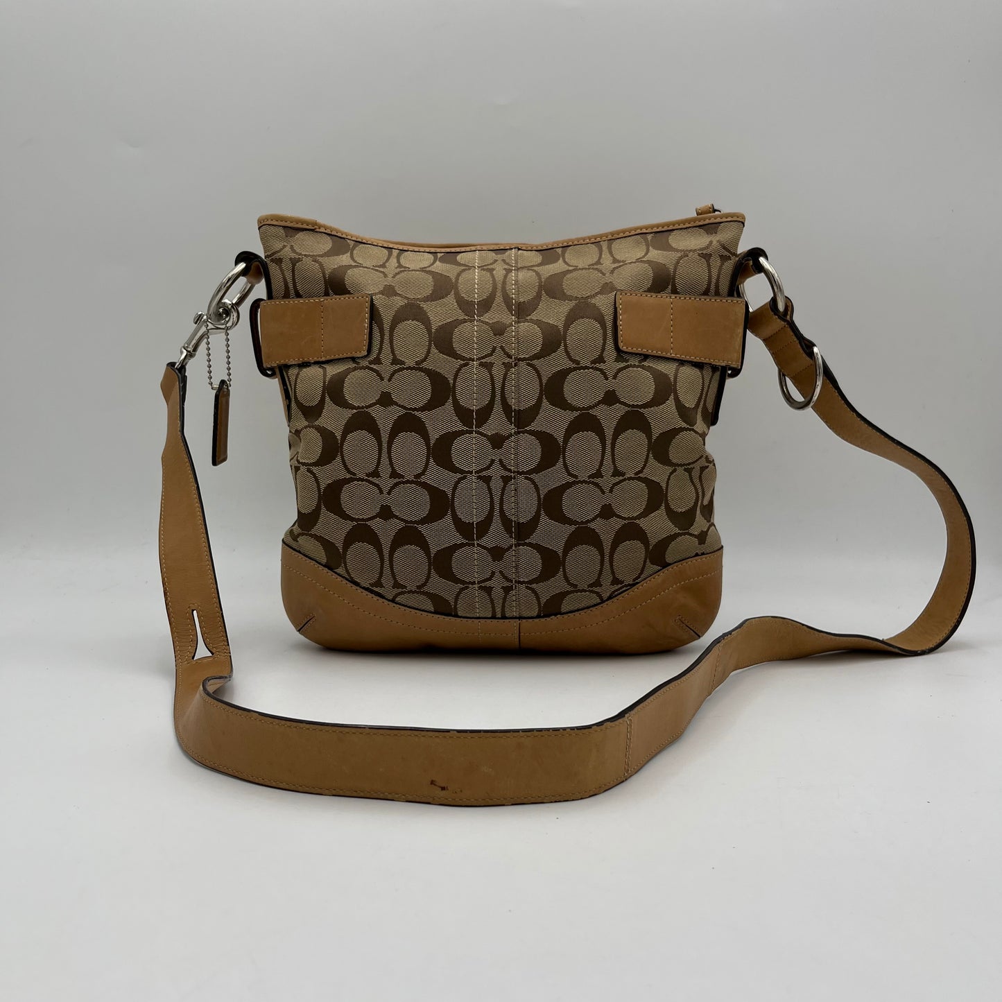 Coach Signature Soho Monogram Tan Leather Buckle Crossbody