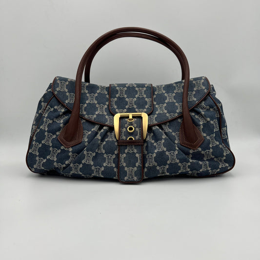Celine Paris Macadam Denim Flap Large Shoulder Bag