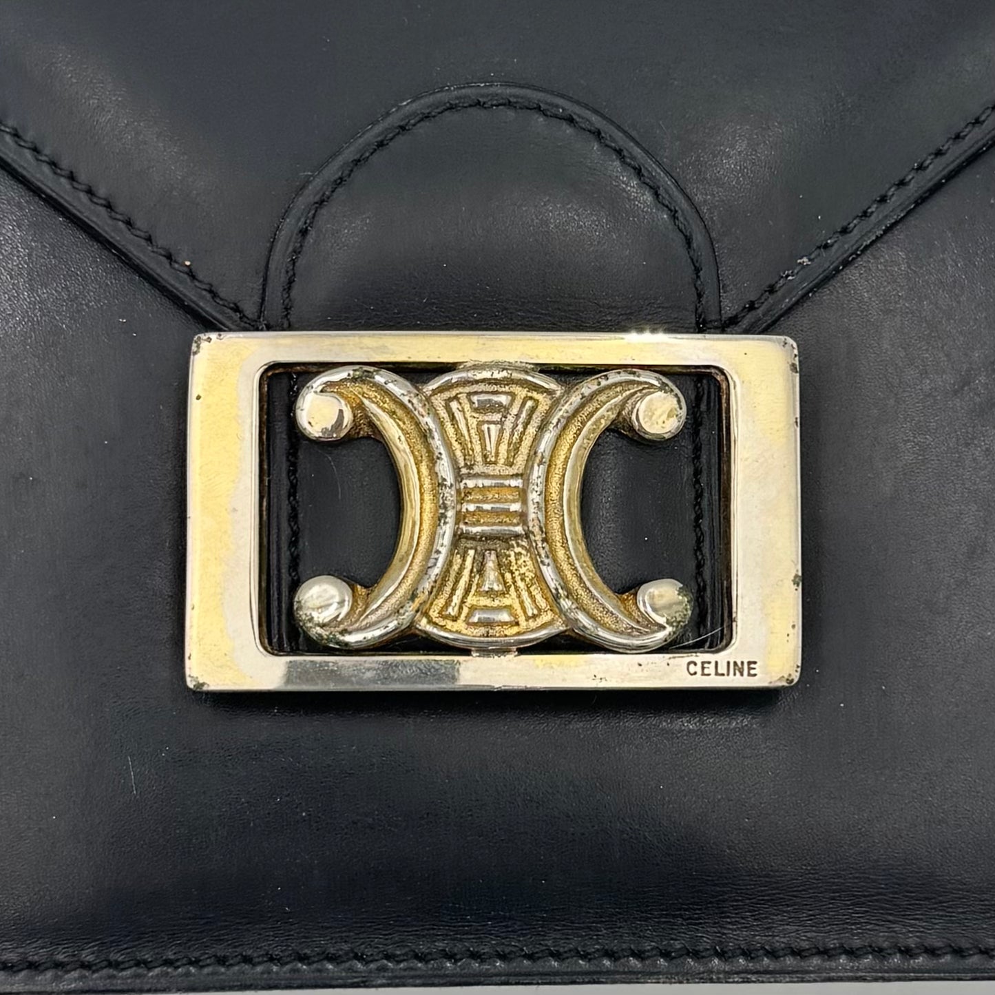 Celine Paris Black Leather Triomphe Box Bag