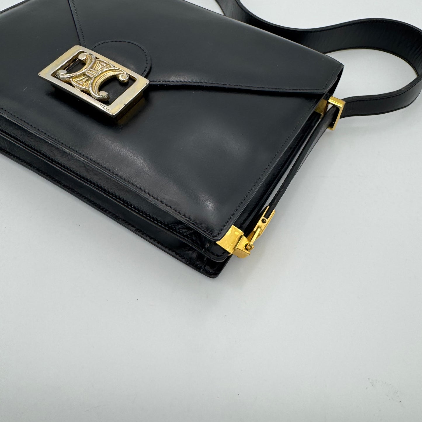 Celine Paris Black Leather Triomphe Box Bag