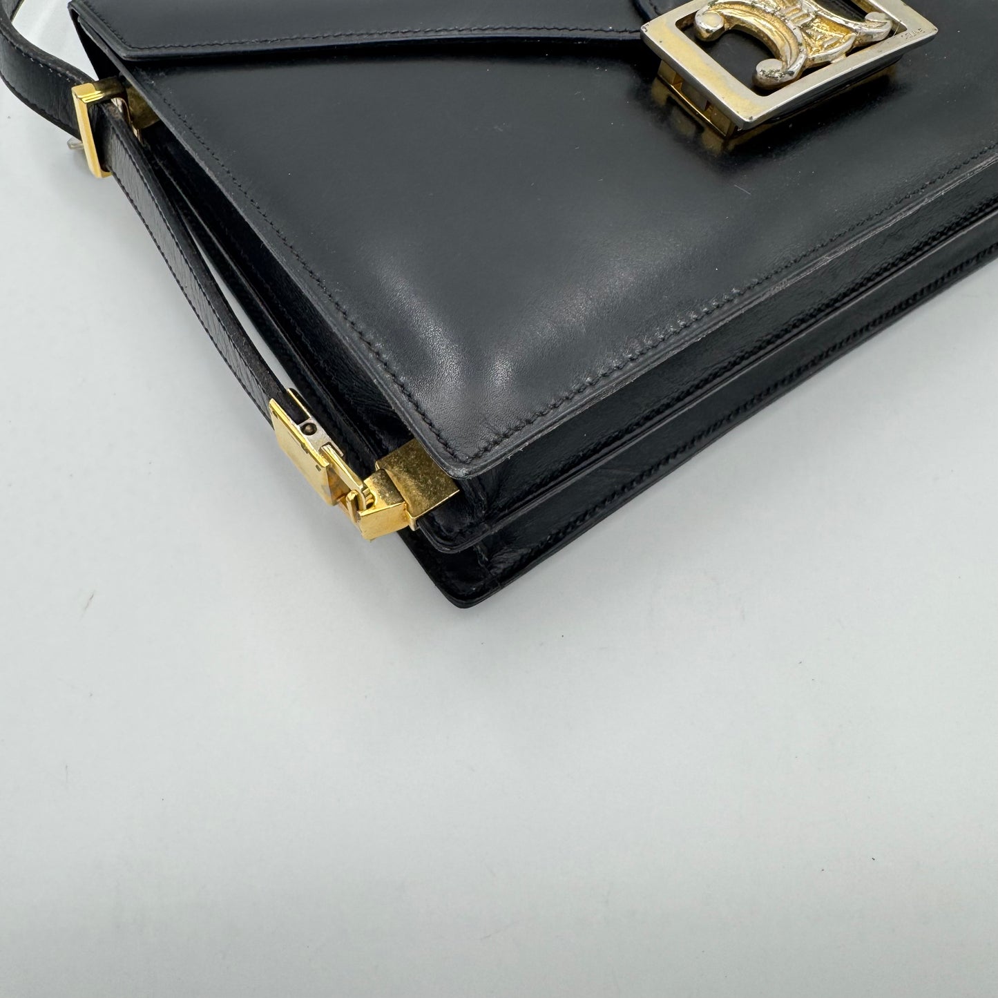 Celine Paris Black Leather Triomphe Box Bag
