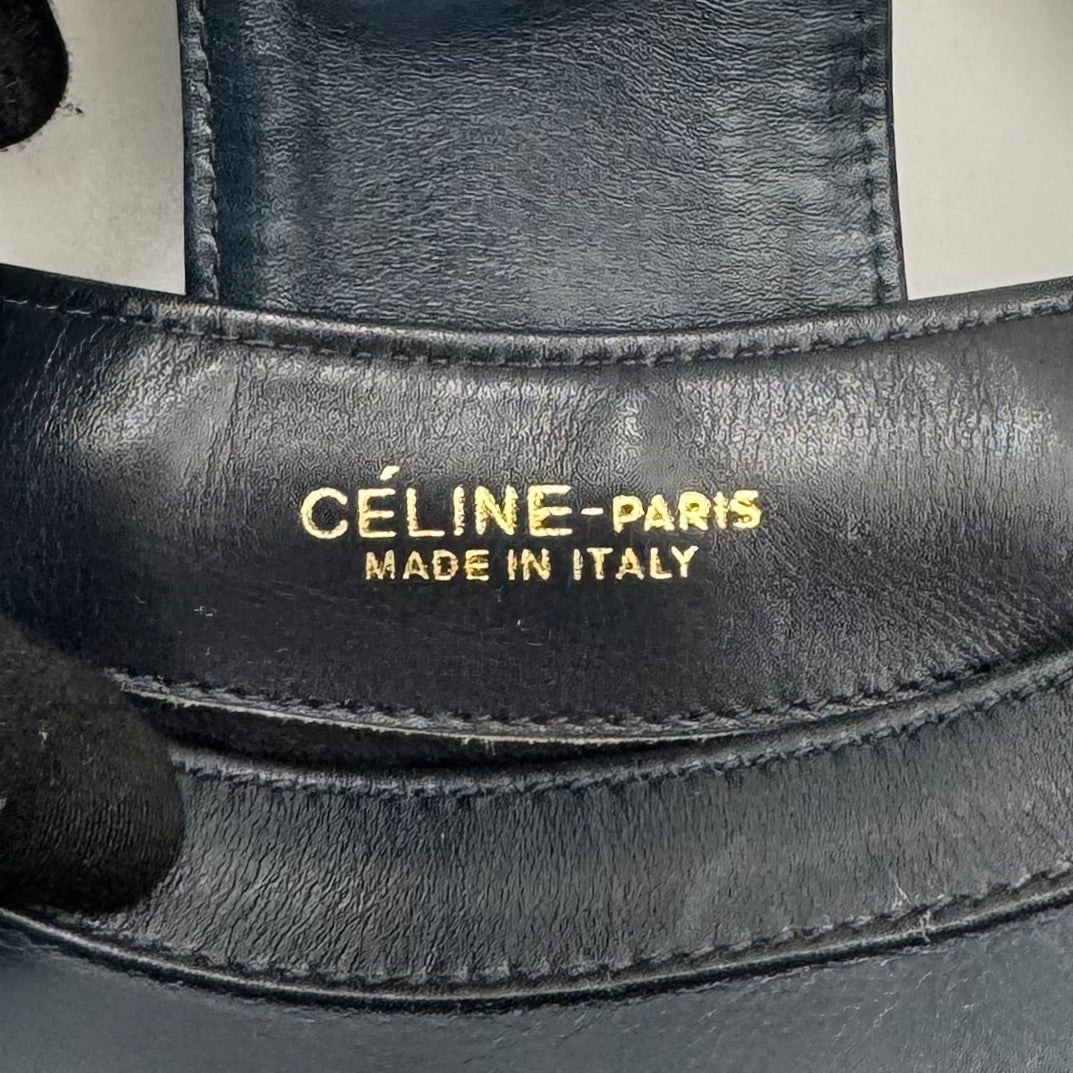 Celine Paris Dark Blue Leather Triomphe Twist Lock Hobo Shoulder Bag