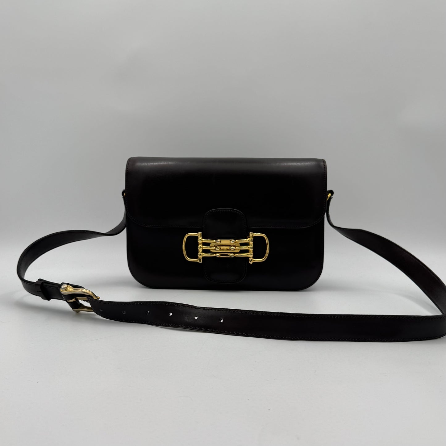 Celine Paris Dark Brown Leather Horsebit Box Bag GHW