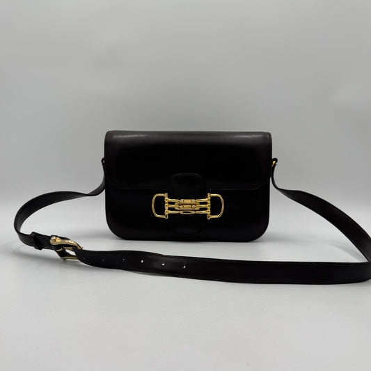 Celine Paris Dark Brown Leather Horsebit Box Bag GHW