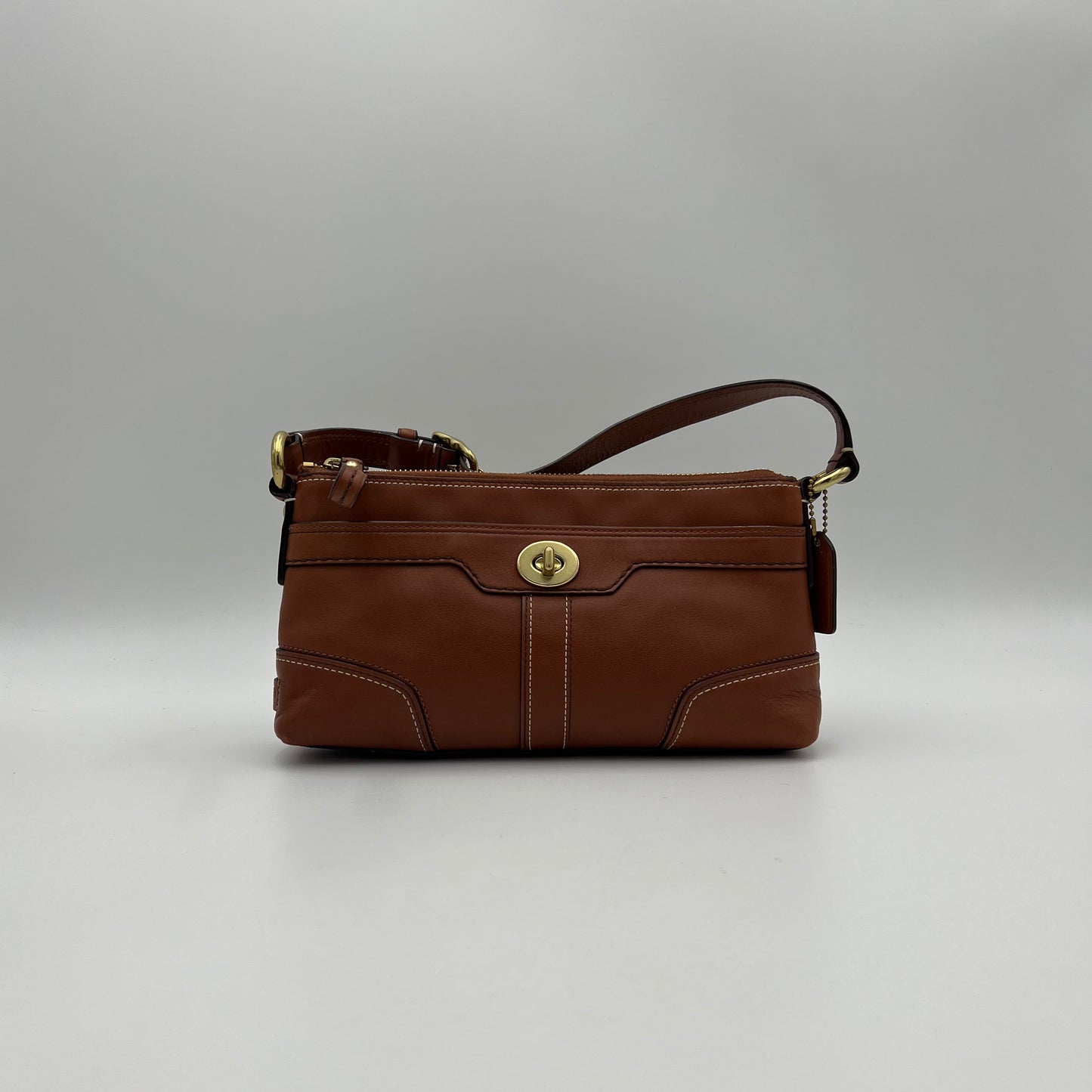 Coach Maple Brown Leather Twist Lock Pochette