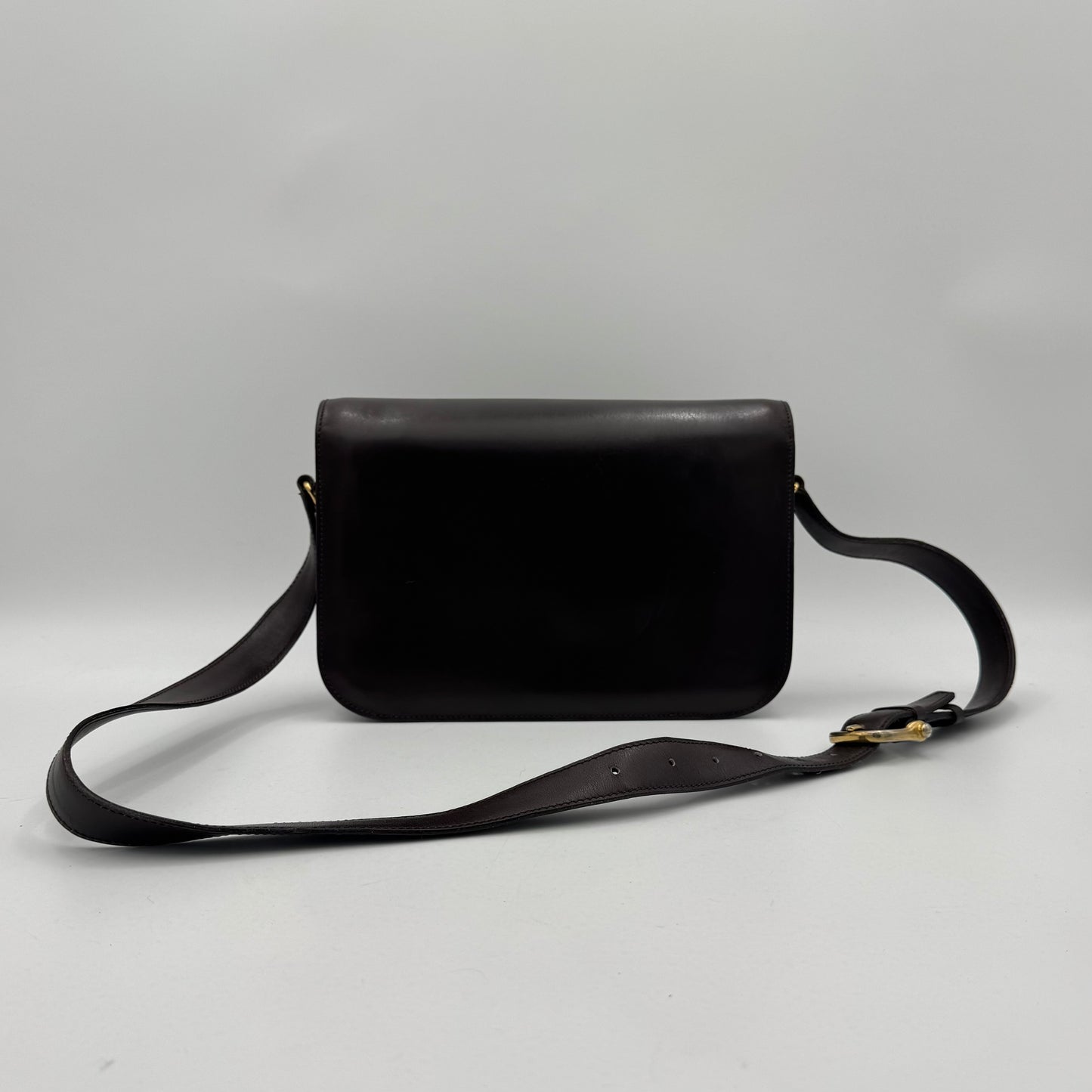 Celine Paris Dark Brown Leather Horsebit Box Bag GHW
