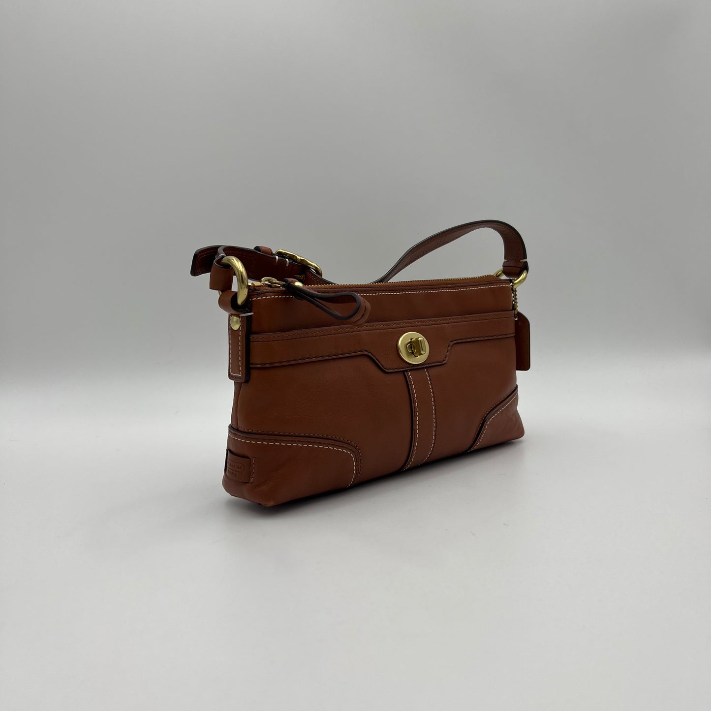 Coach Maple Brown Leather Twist Lock Pochette
