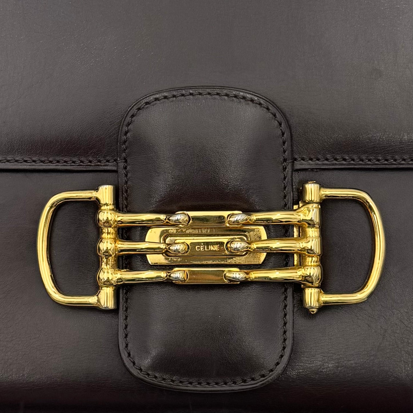 Celine Paris Dark Brown Leather Horsebit Box Bag GHW
