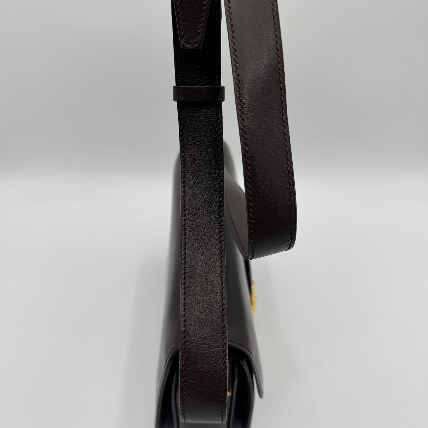 Celine Paris Dark Brown Leather Horsebit Box Bag GHW