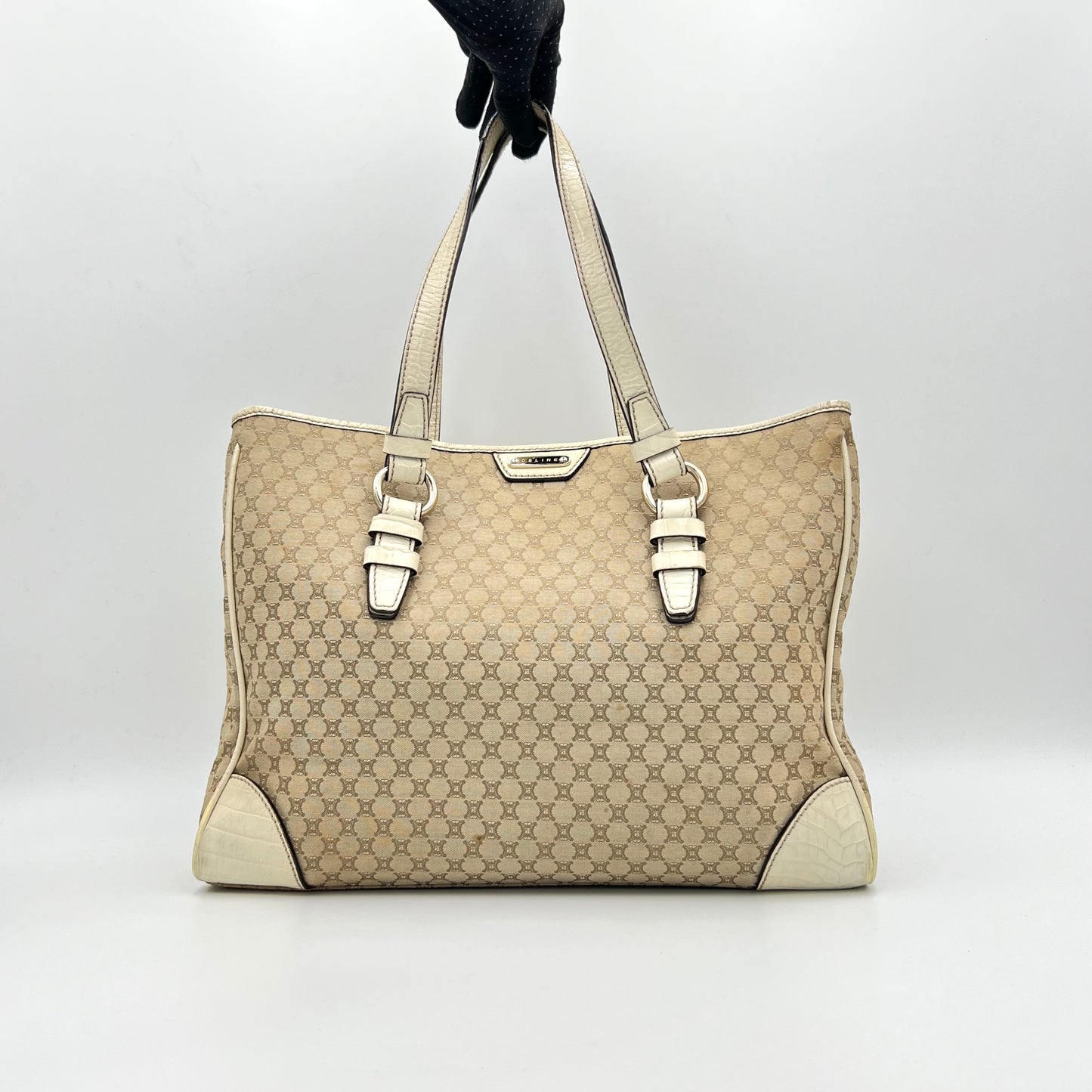 Celine Paris Beige Macadam Canvas Handbag