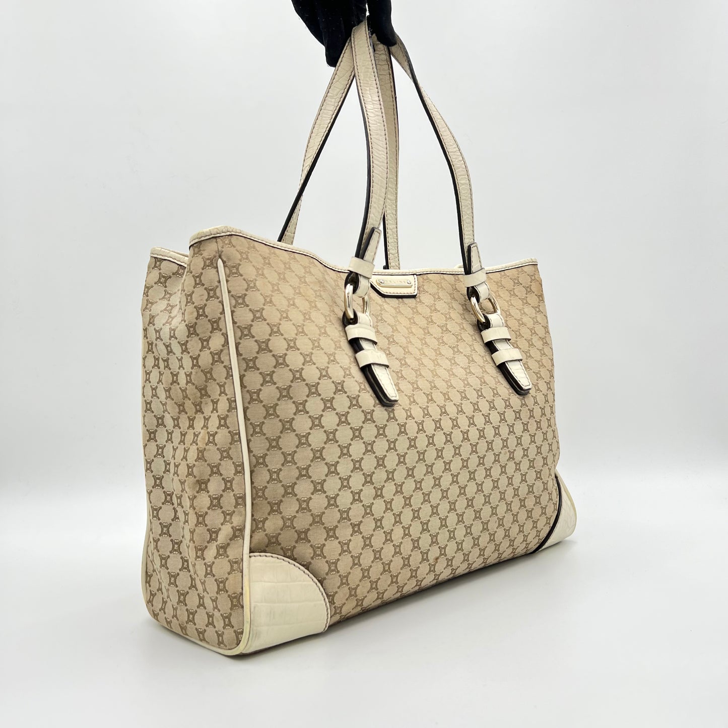 Celine Paris Beige Macadam Canvas Handbag