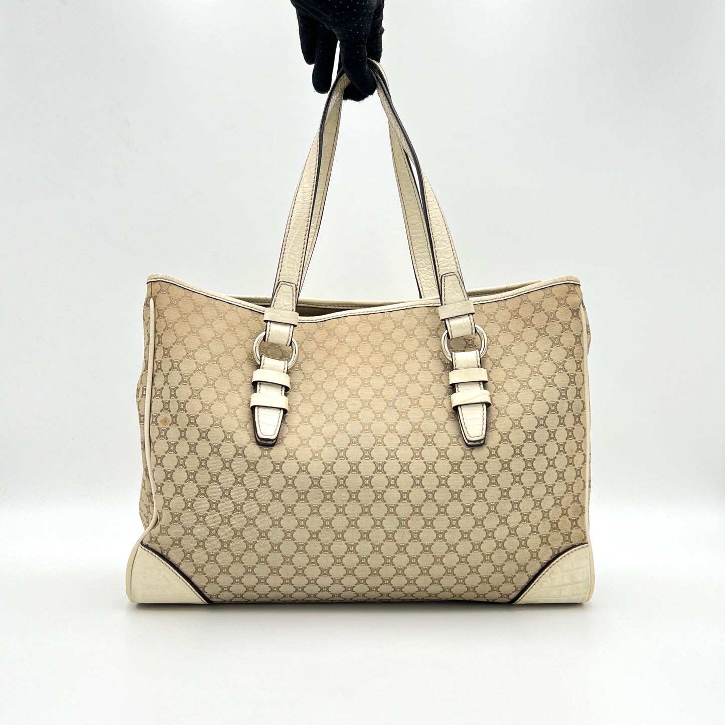 Celine Paris Beige Macadam Canvas Handbag