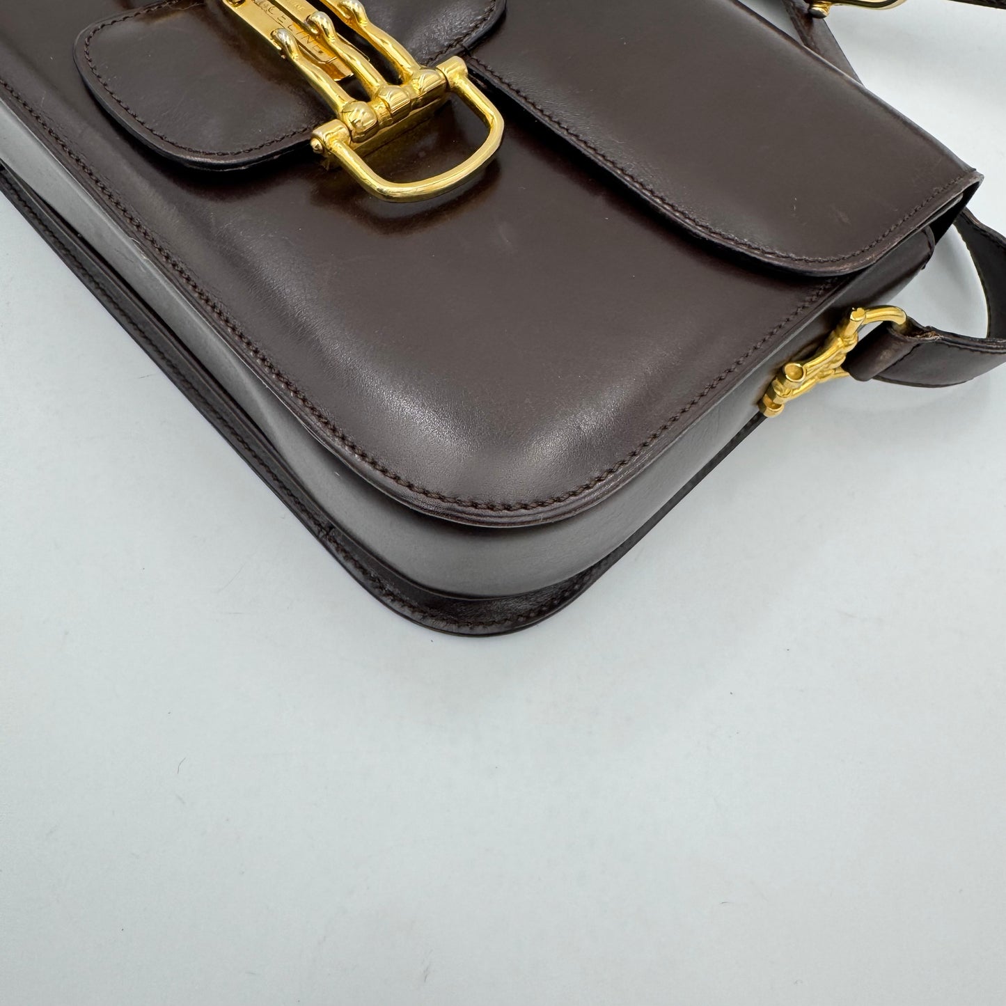 Celine Paris Dark Brown Leather Horsebit Box Bag GHW