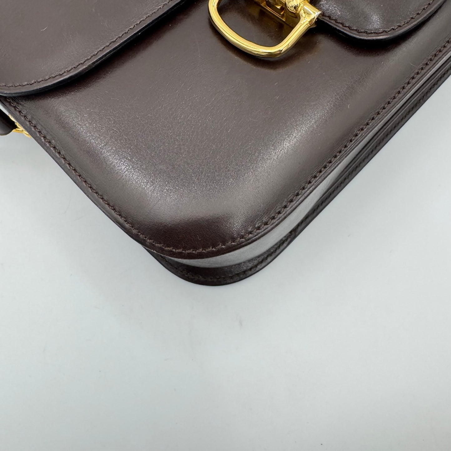 Celine Paris Dark Brown Leather Horsebit Box Bag GHW