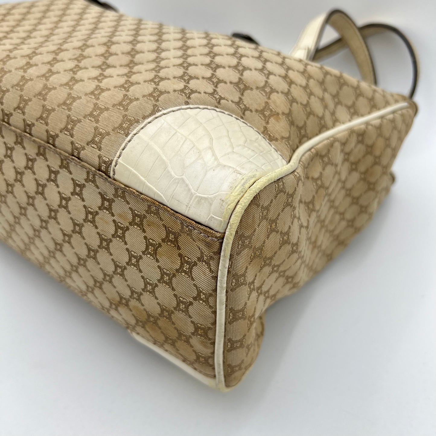 Celine Paris Beige Macadam Canvas Handbag