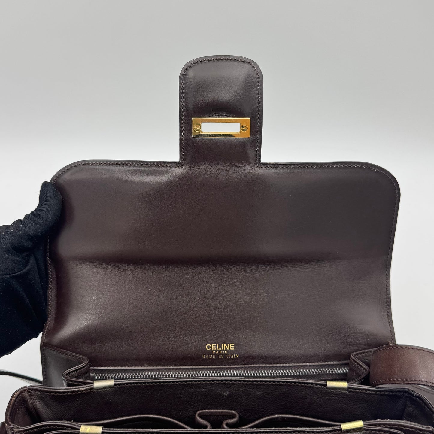 Celine Paris Dark Brown Leather Horsebit Box Bag GHW