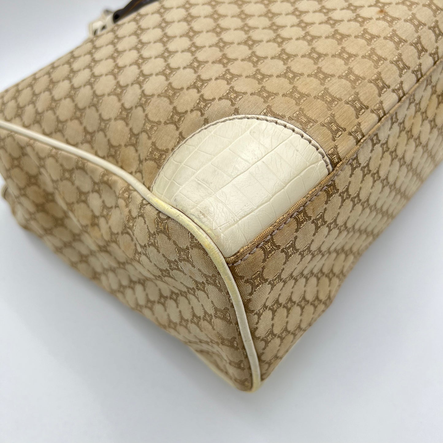 Celine Paris Beige Macadam Canvas Handbag