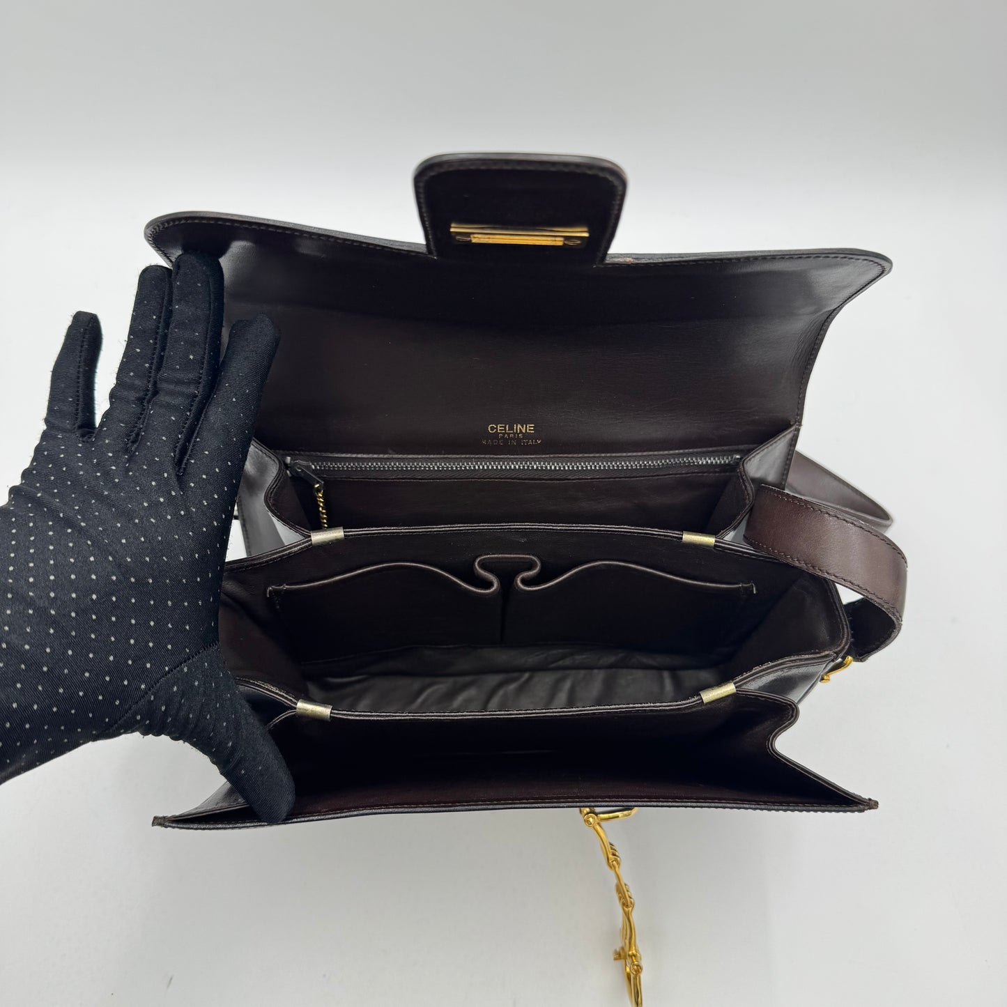 Celine Paris Dark Brown Leather Horsebit Box Bag GHW