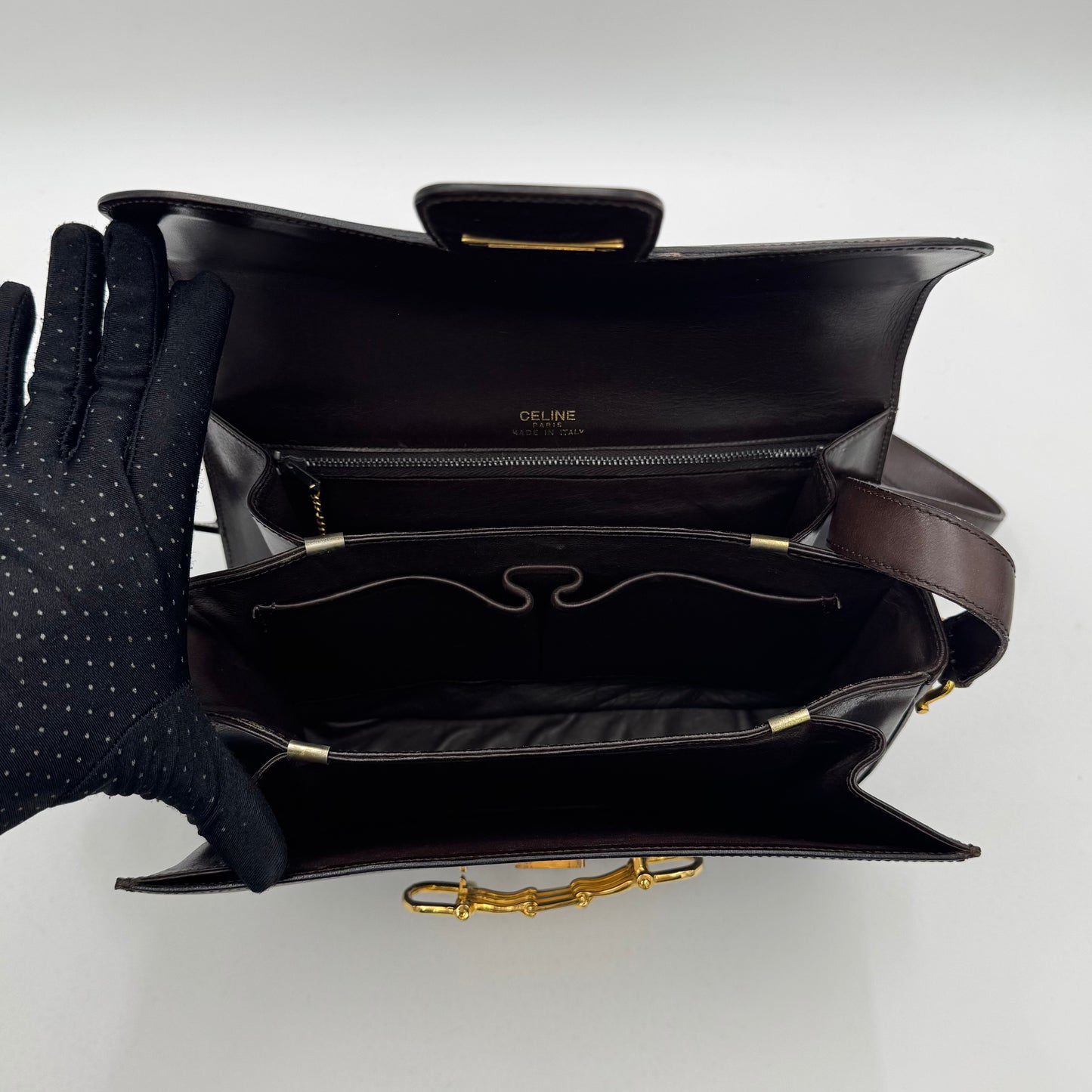 Celine Paris Dark Brown Leather Horsebit Box Bag GHW