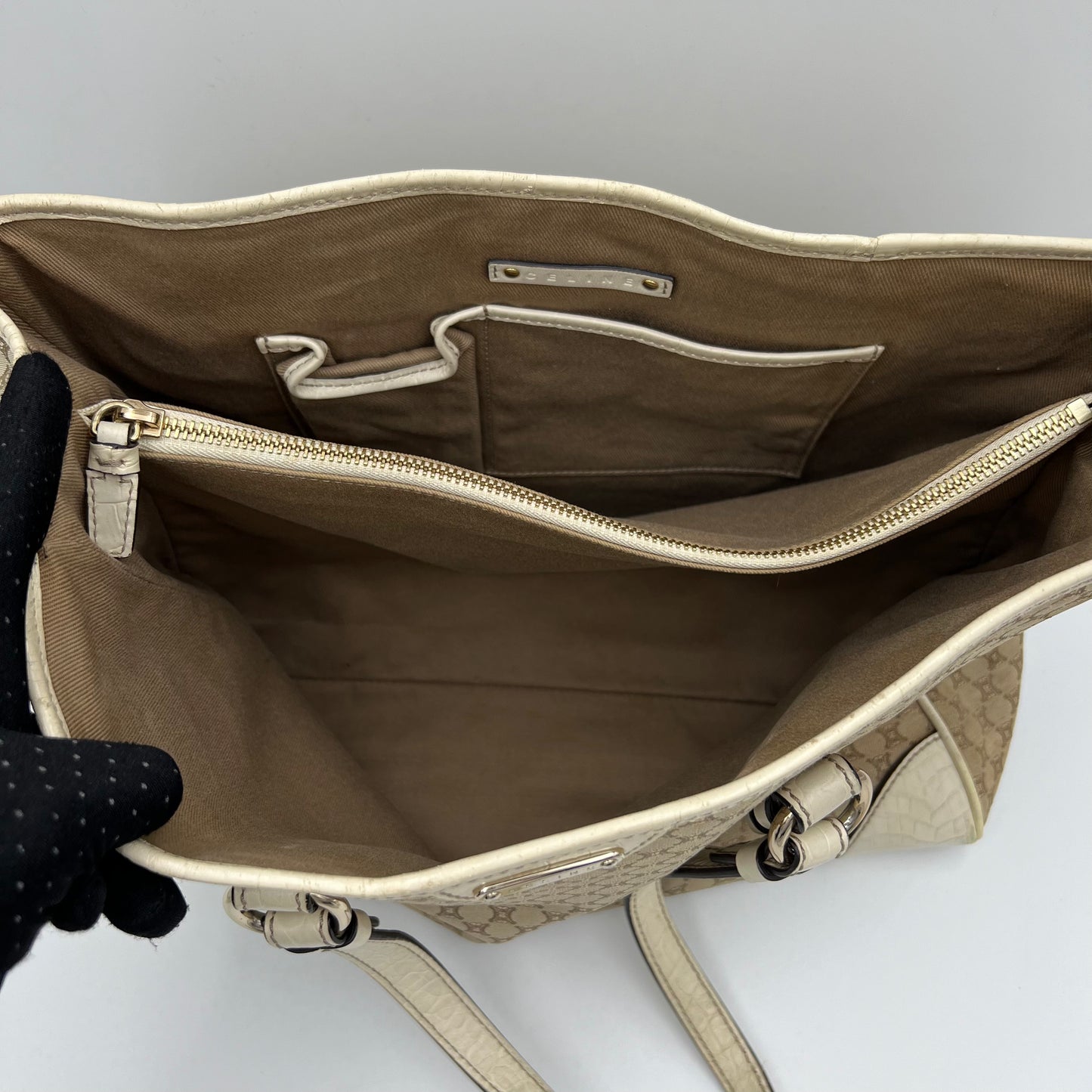 Celine Paris Beige Macadam Canvas Handbag