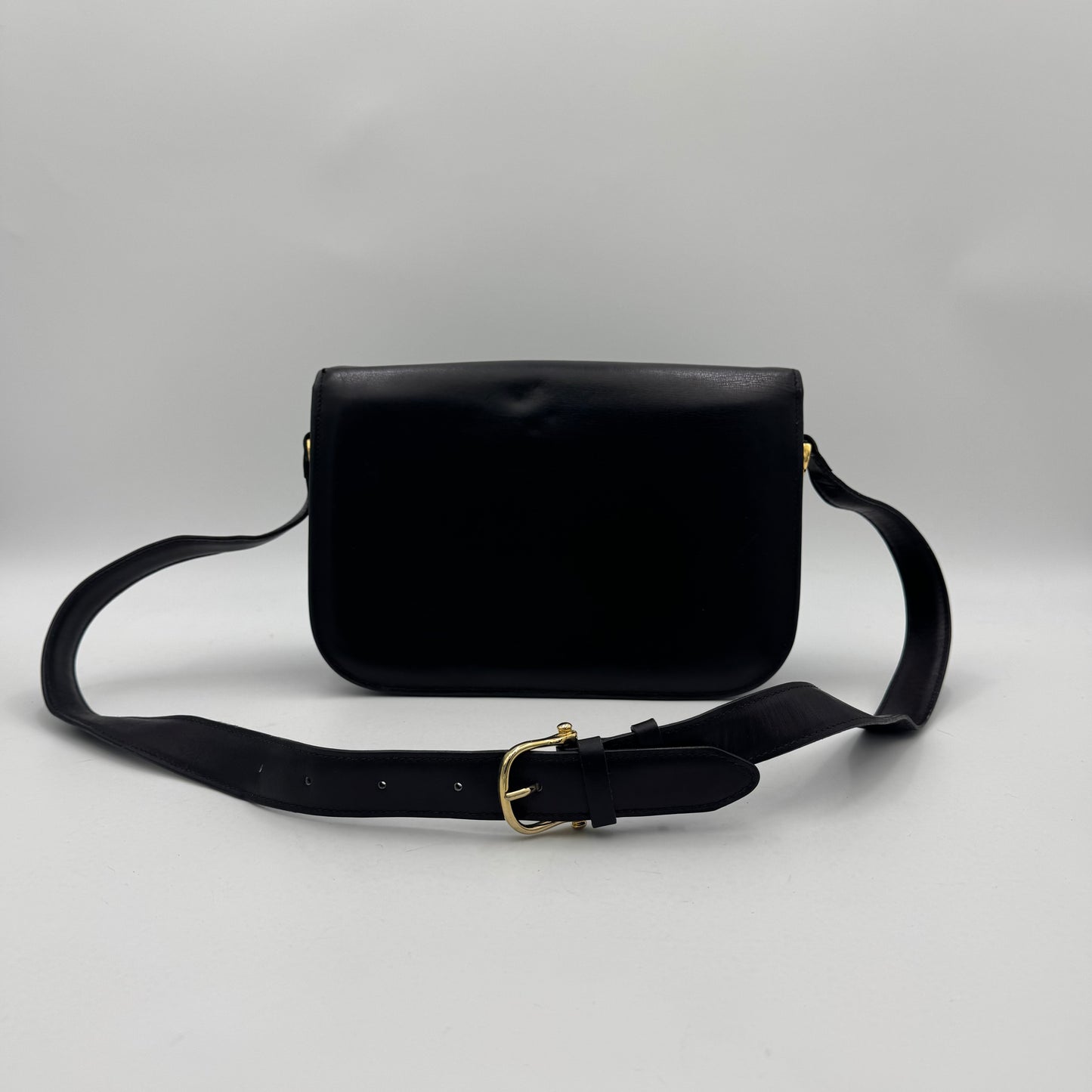 Celine Paris Black Leather Circle Horse Carriage Logo Box Shoulder Bag