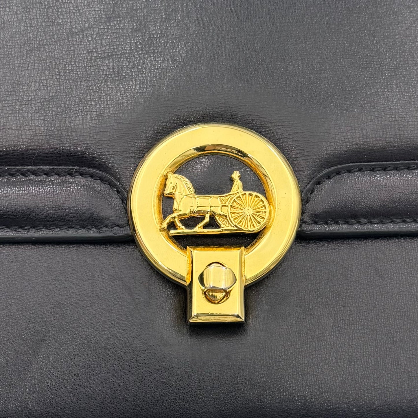 Celine Paris Black Leather Circle Horse Carriage Logo Box Shoulder Bag