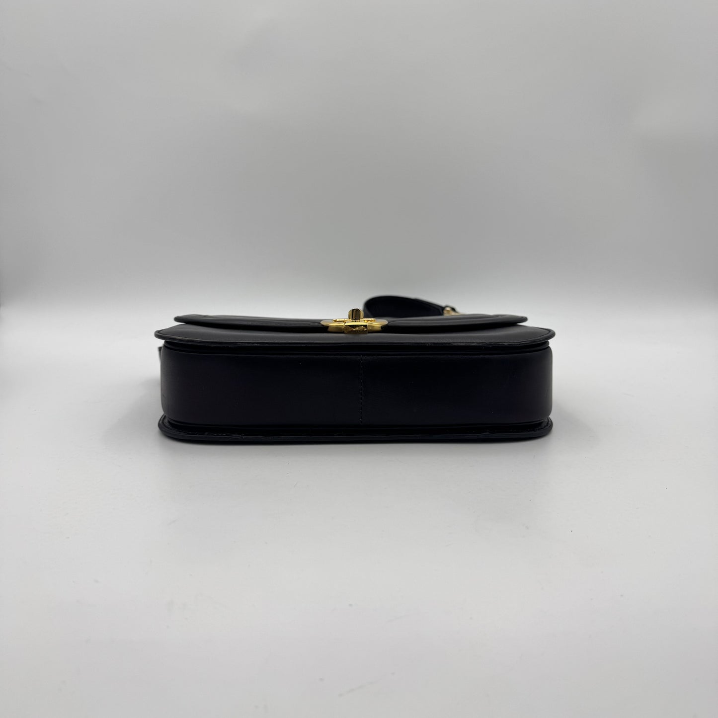 Celine Paris Black Leather Circle Horse Carriage Logo Box Shoulder Bag