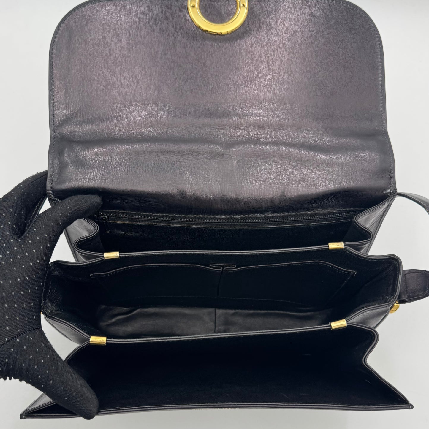 Celine Paris Black Leather Circle Horse Carriage Logo Box Shoulder Bag