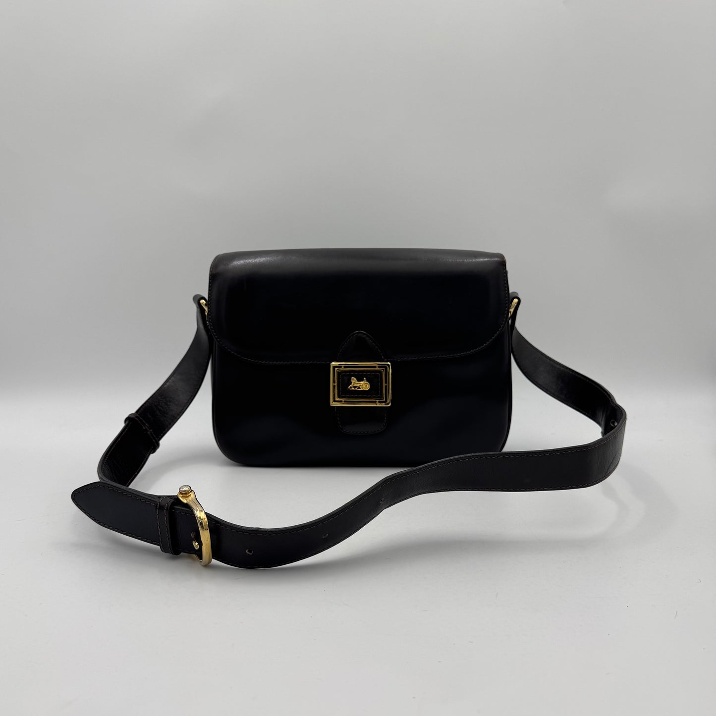 Celine Paris Dark Brown Leather Horse Carriage Box Shoulder Bag
