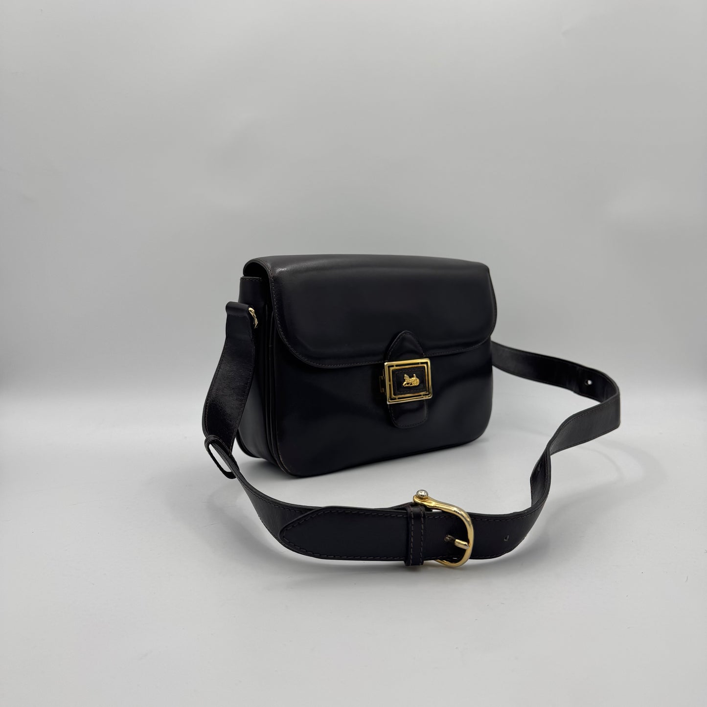 Celine Paris Dark Brown Leather Horse Carriage Box Shoulder Bag
