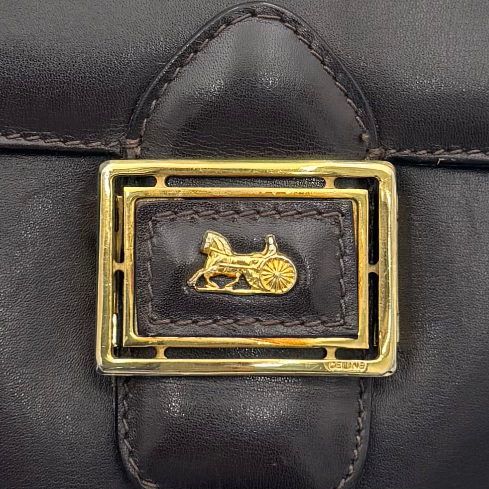 Celine Paris Dark Brown Leather Horse Carriage Box Shoulder Bag