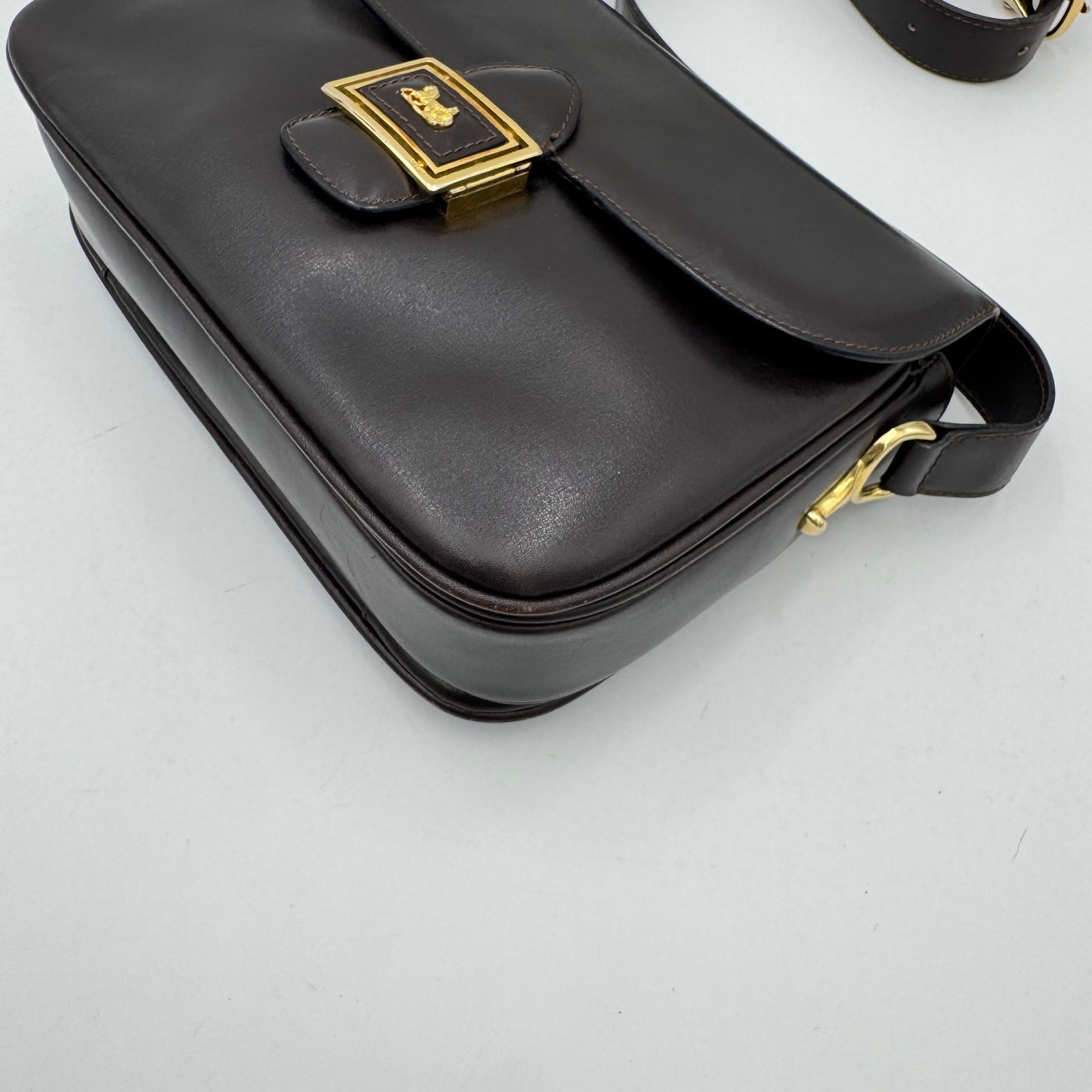 Celine Paris Dark Brown Leather Horse Carriage Box Shoulder Bag