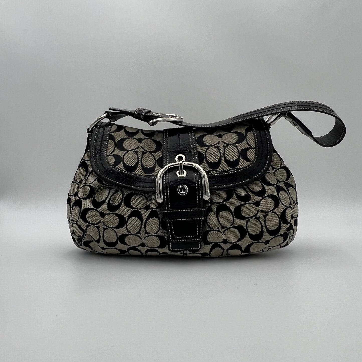 Coach Black C Signature and Leather Soho Flap Shoulder Bag