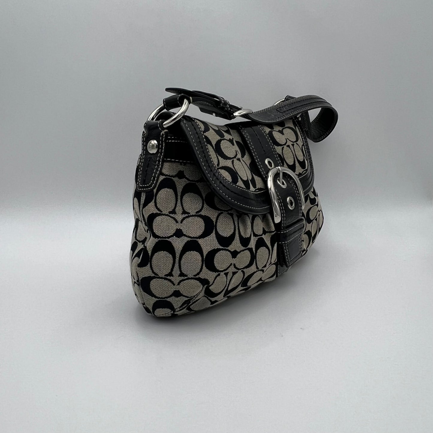 Coach Black C Signature and Leather Soho Flap Shoulder Bag
