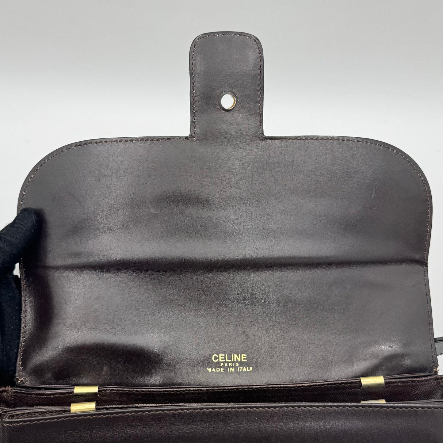 Celine Paris Dark Brown Leather Horse Carriage Box Shoulder Bag