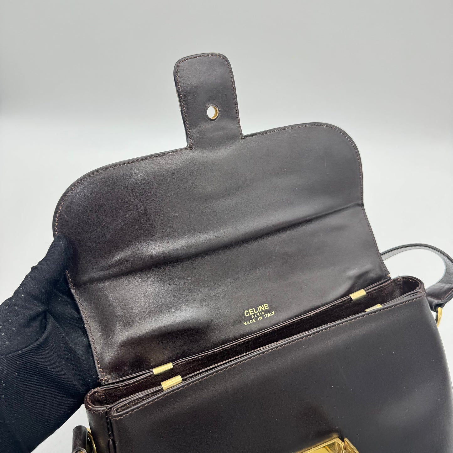 Celine Paris Dark Brown Leather Horse Carriage Box Shoulder Bag