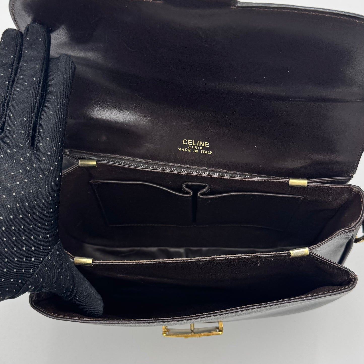 Celine Paris Dark Brown Leather Horse Carriage Box Shoulder Bag