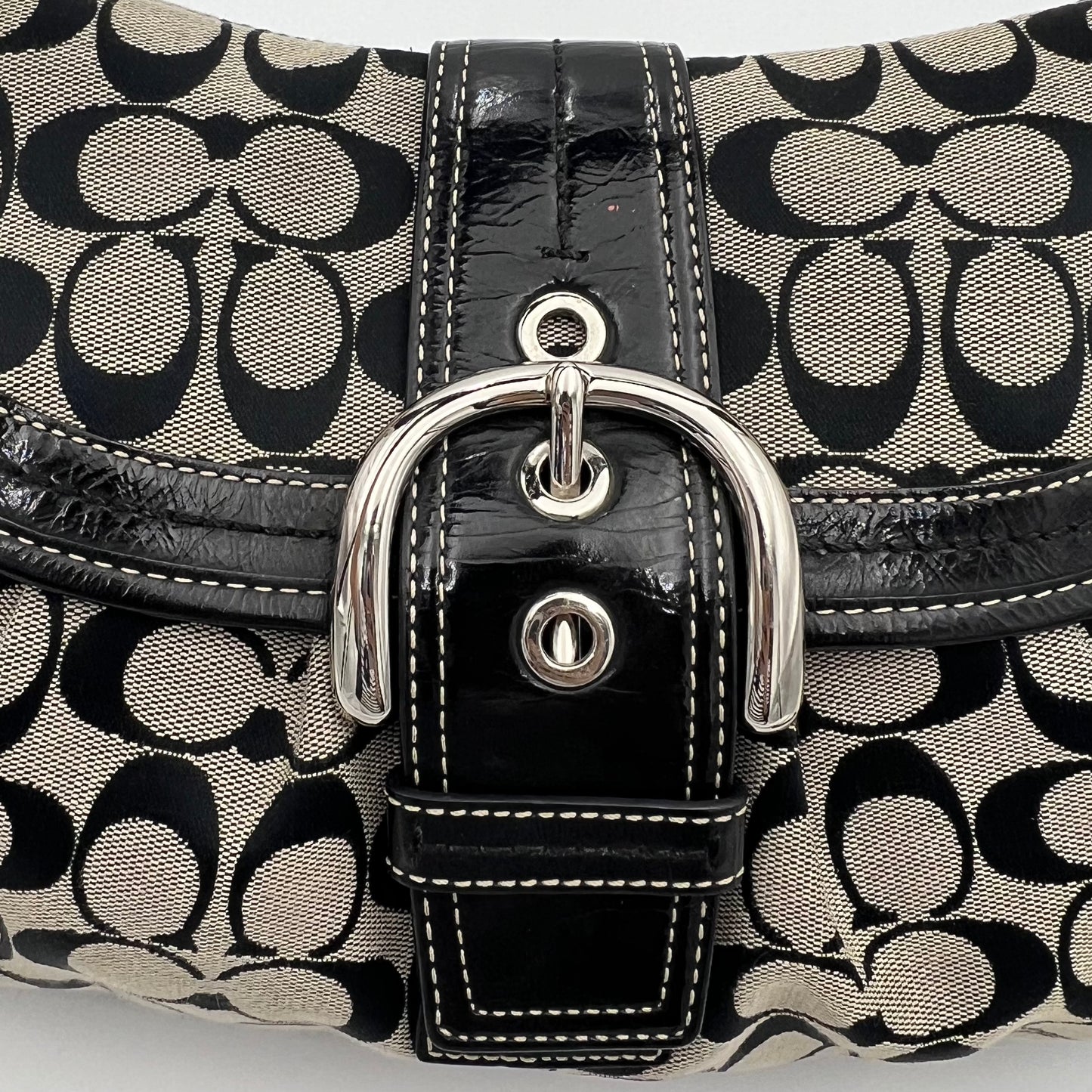 Coach Black C Signature and Leather Soho Flap Shoulder Bag