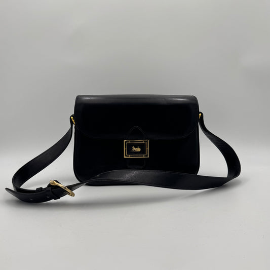 Celine Paris Black Leather Horse Carriage Box Shoulder Bag